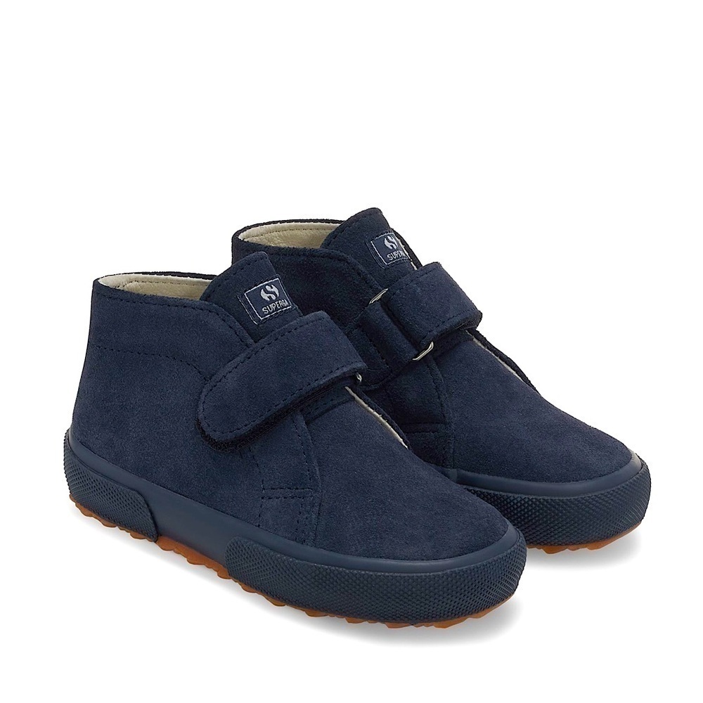 Superga 2173 Kids Strap Slip On Leather Suede Ankle Sneaker Boots Full Blue 12
